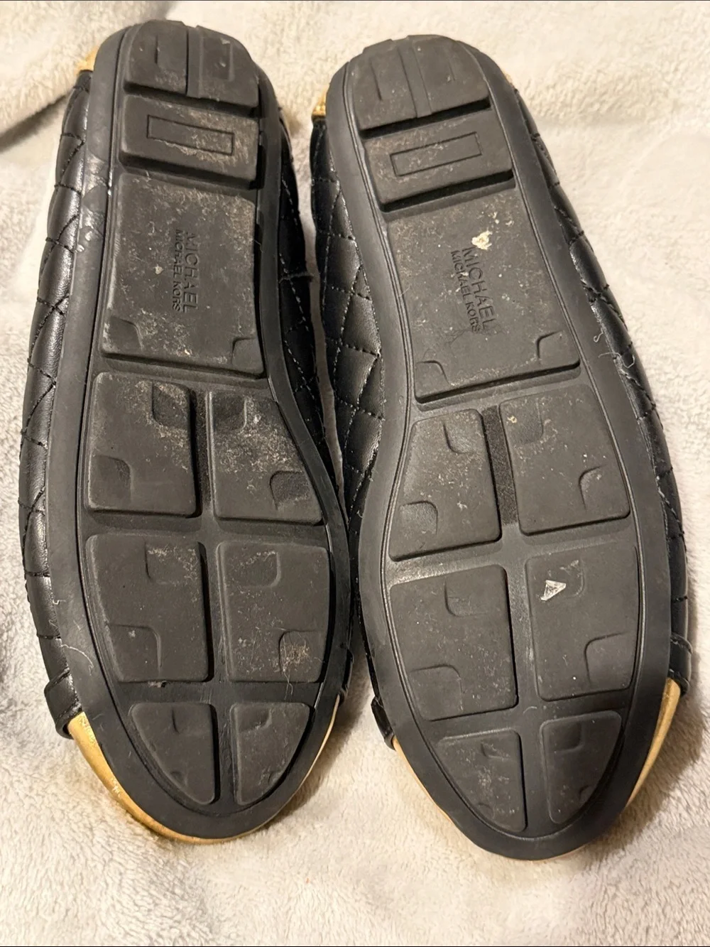 Michael Kors Black Quilted Ballet Flats with Gold Toe Caps